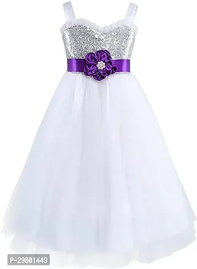 Fabulous White Net A-Line Dress For Girls