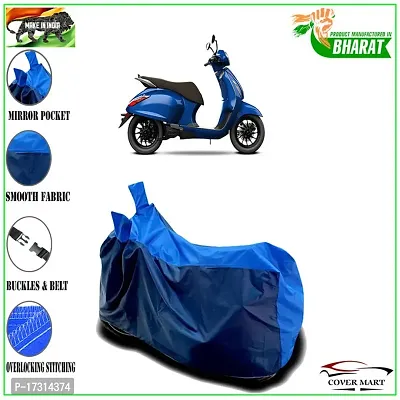 COVER MART- Motorcycle Bike Cover Compatible for Bajaj New Chetak Water Resistance Dustproof UV Protection Indor Outdor Parking with All Varients Full Body (Nevy and Blue Color)-thumb2