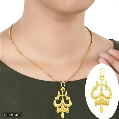 Stylish Gold Plated Pendant With Chain For Men Women-thumb0