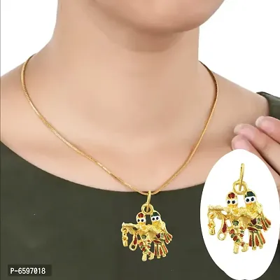 Radha Krishna Gold Plated Pendant With Chain For Men Women-thumb0