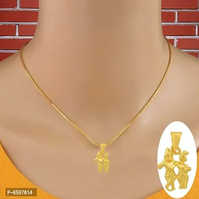 Radha Krishna Gold Plated Pendant With Chain For Men Women-thumb2