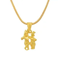 Radha Krishna Gold Plated Pendant With Chain For Men Women-thumb3