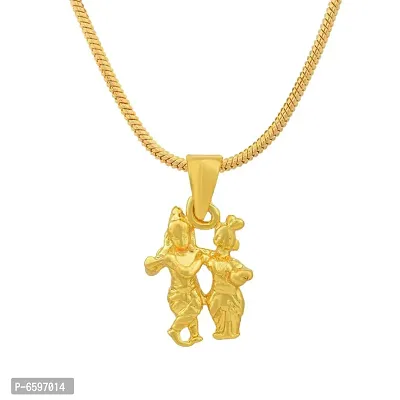 Radha Krishna Gold Plated Pendant With Chain For Men Women-thumb4