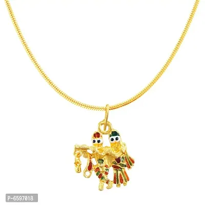 Radha Krishna Gold Plated Pendant With Chain For Men Women-thumb2