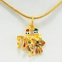 Radha Krishna Gold Plated Pendant With Chain For Men Women-thumb3