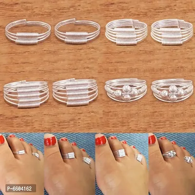 German Silver beautiful Women Toe Ring (4 Pair Combo)
