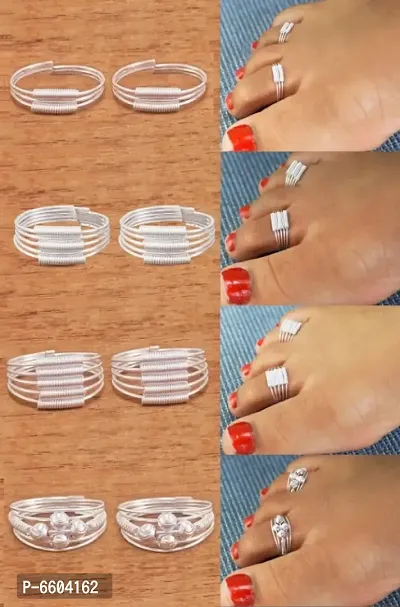 German Silver beautiful Women Toe Ring (4 Pair Combo)-thumb4