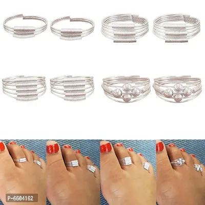 German Silver beautiful Women Toe Ring (4 Pair Combo)-thumb5