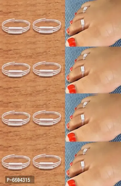 German Silver beautiful Women Toe Ring (4 Pair Combo)
