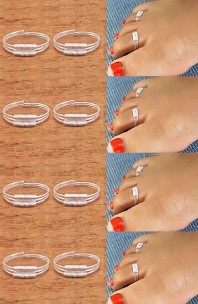 Combo Of 4 Pair Modern Silver Brass Toe Rings