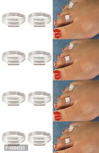 German Silver beautiful Women Toe Ring (4 Pair Combo)-thumb5