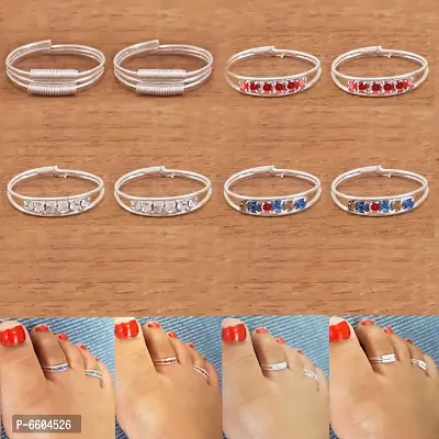 Adjustable Ethnic Women Toe Rings (4 Pairs)