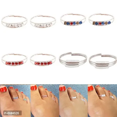 Adjustable Ethnic Women Toe Rings (4 Pairs)-thumb3