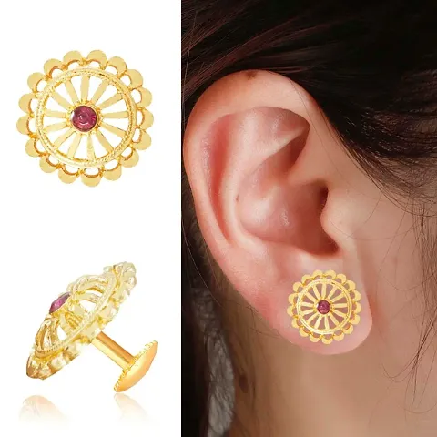 Traditional Plated Screw Back Stud Earring For Women