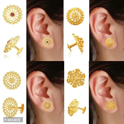 Traditional Gold Plated Screw Back Stud Earring For Women-thumb2