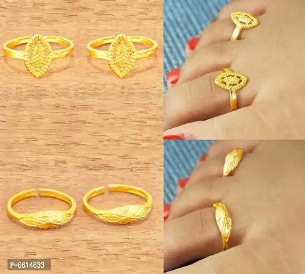 Adjustable Gold Plated Toe Ring For Women (2 Pairs Combos)-thumb0