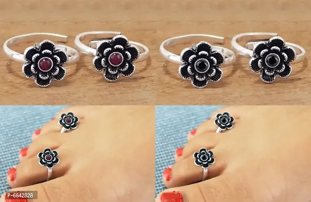Flower Shaped Brass Silver Plated Toe Ring For Women