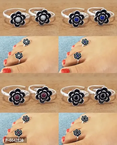 Flower Shaped Brass Silver Plated Toe Ring For Women