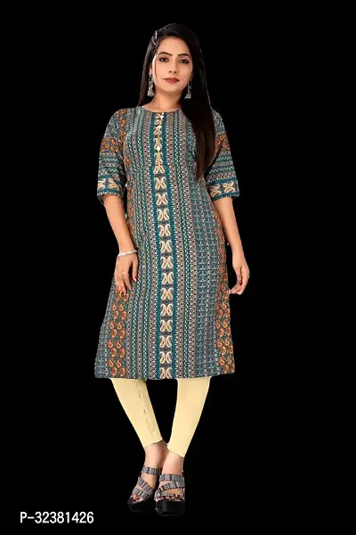 Stylish Green Crepe Stitched Kurta For Women-thumb0