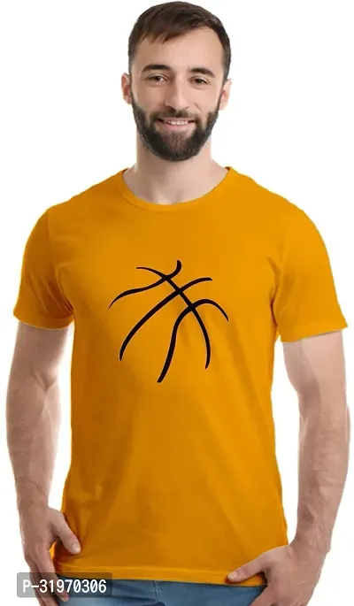 Reliable Yellow Cotton Printed Round Neck Tshirt For Men-thumb0