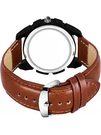 V20 Stylish Black Cut Dial  Brown Leather Belt Watch For Men-thumb1