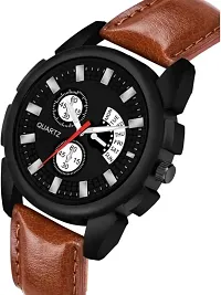 V20 Stylish Black Cut Dial  Brown Leather Belt Watch For Men-thumb3