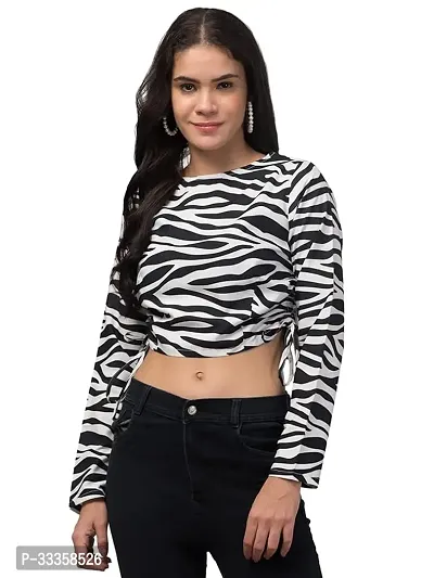 Stylish Black Crepe Printed Crop Top For Women-thumb0