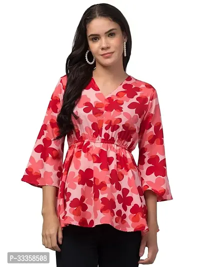 Stylish Pink Crepe Printed Top For Women-thumb0