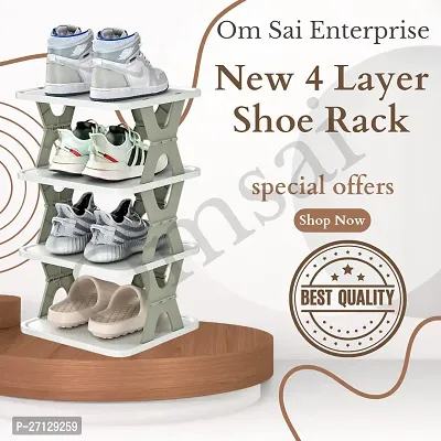 Omsai Enterprise Plastic Portable Shoe Rack For your home, Office, 4Layer Plastic Shoe Rack Foldable Shoe Rack (4 Layer Shoe Rack ) Pack of 1-thumb0