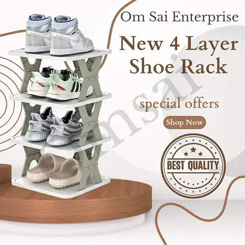 Omsai Enterprise Plastic Portable Shoe Rack For your home, Office, 4Layer Plastic Shoe Rack Foldable Shoe Rack (4 Layer Shoe Rack ) Pack of 1