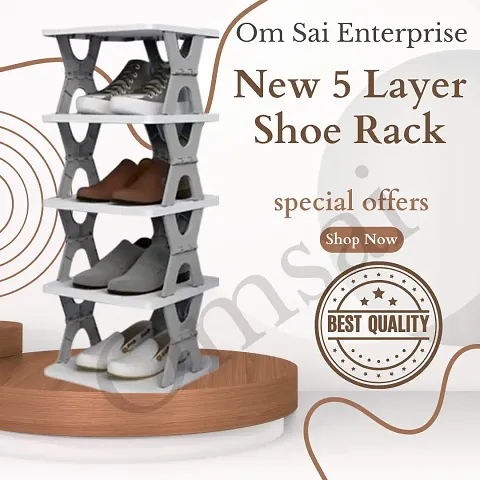 Om Sai Enterprise Plastic 5 Layer shoes rack Stackable Shoes Shelf Space-Saving Shoes Storage  Organizer Shoe Cabinets Bathroom Racks Closet Organizer Layer