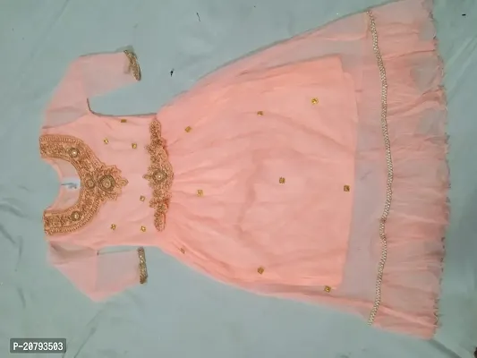 Stylish Peach Net Frocks For Girl