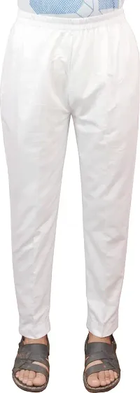 Classic White Cotton Solid Pyjama For Men