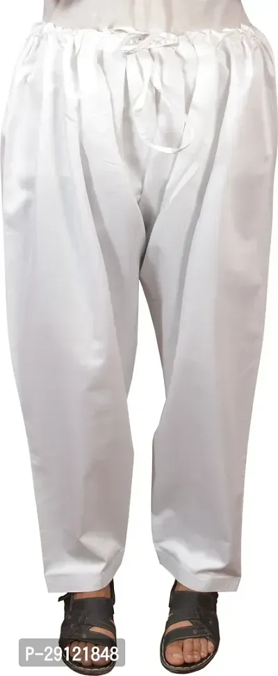 Classic White Cotton Solid Pyjama For Men-thumb0