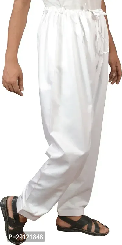 Classic White Cotton Solid Pyjama For Men-thumb2