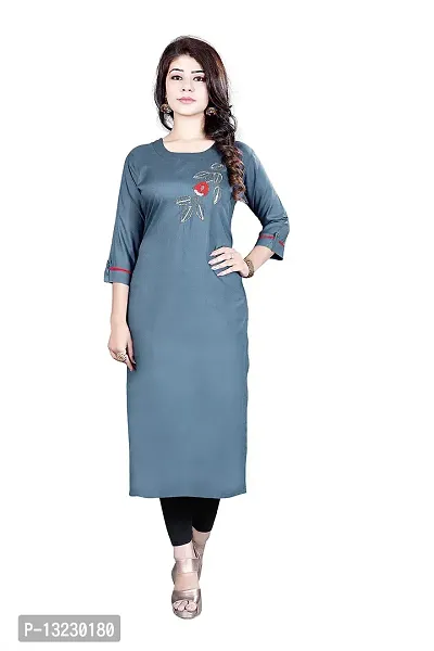 Mojca Fashion Women's Rayon Regular Long Fit Handwork Kurtis (Grey, L)-thumb0