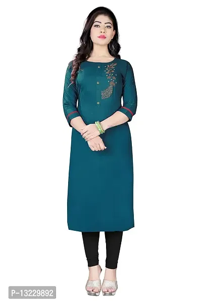 Women's Regular Rayon Kurti (Rama Dark_2XL)