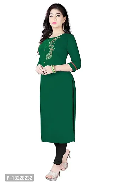 Women's Rayon Regular Long Fit Kurtis (Green Dark, XX-Large)-thumb3