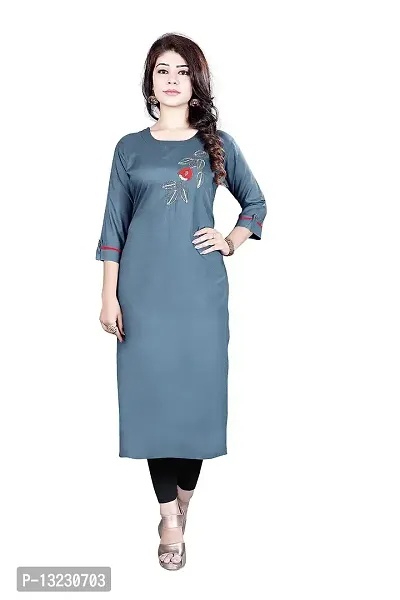 Mojca Fashion Women's Rayon Regular Long Fit Handwork Kurtis (Grey, M)