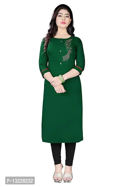 Women's Rayon Regular Long Fit Kurtis (Green Dark, XX-Large)