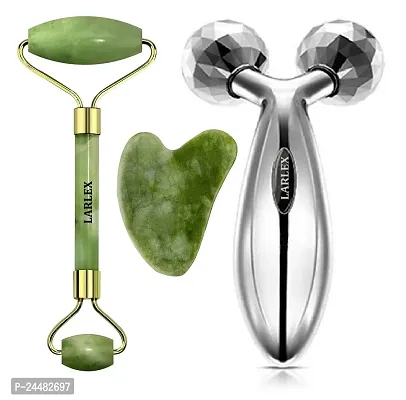 Jade Roller With Gau Sha Stone 100% Natural Stone ,Y-Shape Face Lift Tool Firming Beauty Massage 3D Manual Roller Face Body Massager