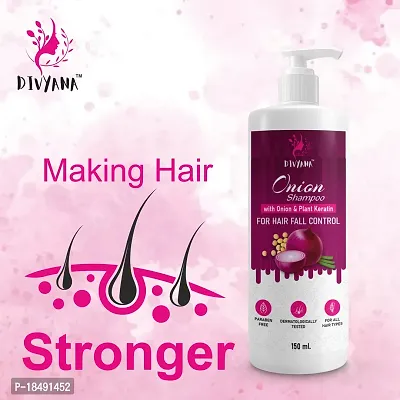 DIVYANA Onion Hair Fall Shampoo for Hair Growth  Hair Fall Control, with Onion Oil  Plant Keratin 150ml