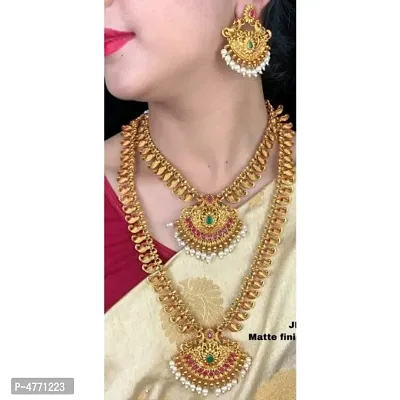 Diva Style Mat Finish Temple  Jewellery Necklace Set