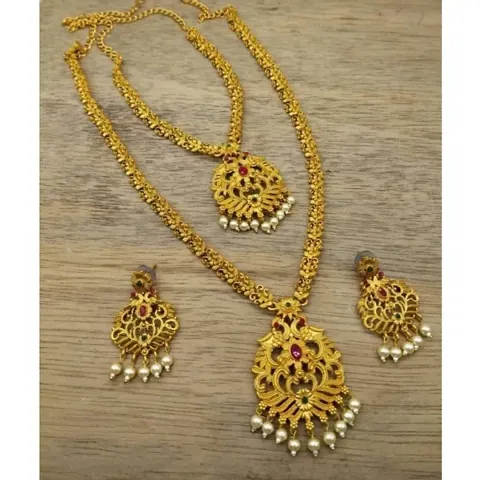 Elegant Designer Ethnic Matte Finish Temple Necklace Set