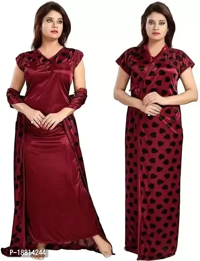 Beautiful 2 PCS Set Satin Maxi Night Dress Night Suits Nighty for Women (MX_Dress_Model_02)-thumb0