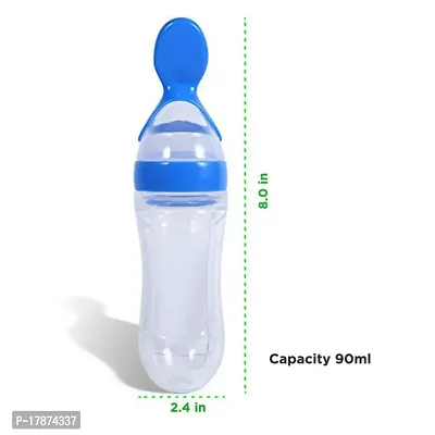Newborn Baby Squeeze Silicone Feeding Bottle with Spoon for Baby feeding Milk/ /Water - Pack of 1 (Blue)