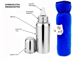 Fashionmini Baby Feeding 304 Grade Stainless Steel Bottle 250ml with Silicone Nipple and Beautiful Teddy Patch Bottle Cover.-thumb3