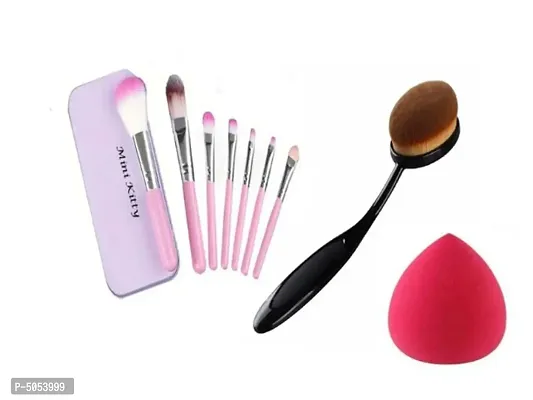 Face makeup combo kit 7pc makeup brush set with oval foundation brush with beauty blender-thumb0