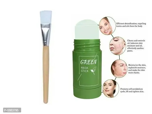 Women Green Tea Purifying Clay Stick Mask Oil Control Anti Acne Eggplant Cleaning Solid Mask (40 gm) with face pack brush set-thumb0