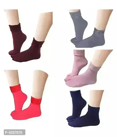 Multicolour Velvet Winter Thermal Thumb socks for Women Girls (Pack of 5 Pairs)-thumb0